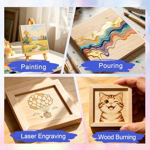 ESRICH 6 Pack Wood Panels with 4"x4", 5"x5", 6"x6", Square Craft Wood Canvas Boards, Blank Unfinished Wooden Art Board for DIY Art Creations Such as Painting, Acrylic Pouring, Resin, Burning, Collage