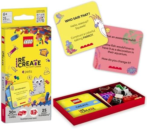 LEGO Recreate Activity Cards – Pets | Creative Pet Themed Building Game with 30+ Activity Cards & 25 LEGO Elements | Ages 6+
