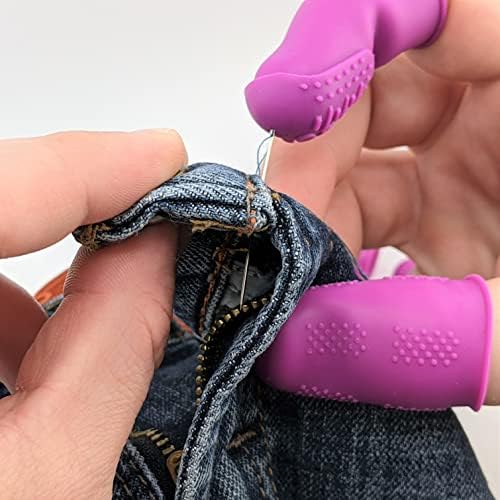 FLEX Thimbles | 9-Pack | 3X-Thick THIK-TIP Medium (3) + Standard Purple Finger Protectors 1x Thick - Small (3) and Large (3) | Mat (1) | Set of Large Eye Sewing Needles (1)