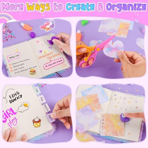 Cherry Tale DIY Journal Kit for Girls, 300+ PCS Scrapbook Kit for Girls Ages 6-14, Fluffy Mermaid Lockable Diary with Keys, Stickers and Markers, 6 7 8 9 10 11 12 13 14 Year Old Girl Birthday Gift