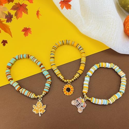 MIIIM Fall Clay Beads Kit for Bracelets Making, Heishi Beads for Friendship Bracelet, Thanksgiving Clay Charms and Gold Spacers for Jewelry Making, Crafts, Concert, Raves, Gifts