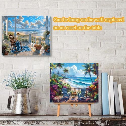VIGEGU 4 Pack Landscape Paint by Numbers Kit for Adults with Framed,Beach Paint by Number with Wooden Easel DIY Acrylic Oil Painting,for Wall Decor 9x12inch