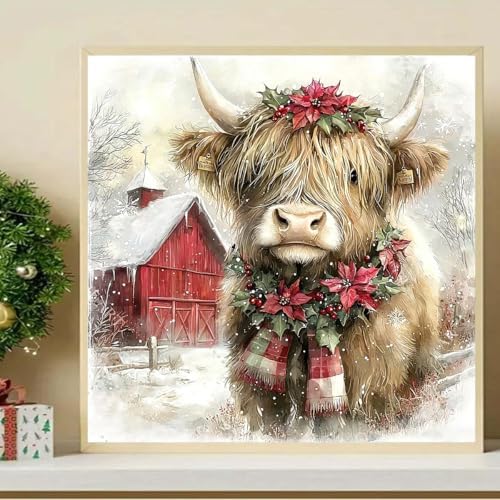 ijbnhd Christmas Diamond Art Kits for Adults Christmas Cow 14x14in