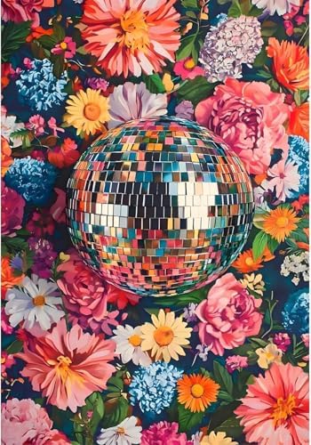 AIBOERL Diamond Art Kits for Adults,Disco Ball Diamond Painting Wall Decor | Round Drill Flower Diamond Painting for Beginners DIY Rhinestone 5D Diamond dots(Gemstone Craft)Wall Art Gift 12x16IN