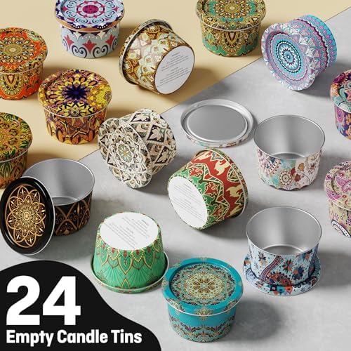 Nexuraze Empty Candle Tins for Making Candles with Lids, Tinplate Material, Warning Label Printed on Can Bottom (Colorful)
