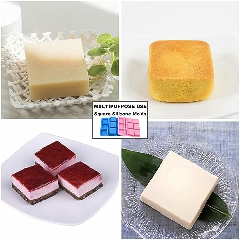 Bangp 4 Pack Square Soap Molds,6-Cavity Non-Stick Silicone Cake Molds,Square Ice Cube Trays,Square Silicone Molds for Chocolate,Cupcake, Cornbread, Muffin,Soap