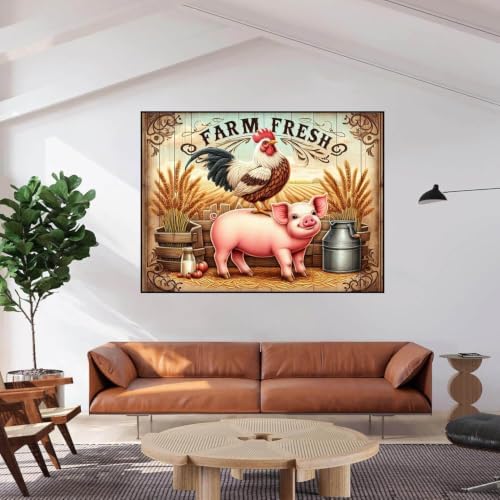 ARPADAMO Farm Pig Rooster Diamond Art Kit for Adult Diamond Painting16x12in