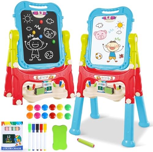 Toddler Art Easel for Kids, Chalkboard & Whiteboard with Drawing Tools