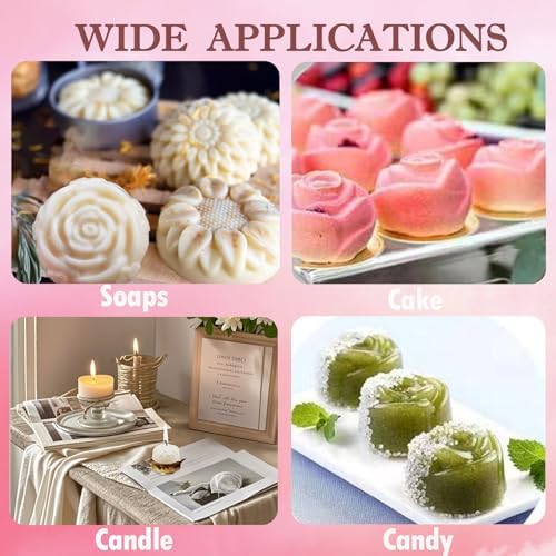 3 Pack Silicone Soap Molds,Flowers Soap Mold for Soap Making,Great for Handmade Soaps,Lotion Bars,Biscuit,Chocolate,Moon Cake