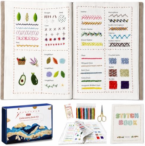 spicssa Beginner Embroidery Stitch Book Kit, 79 Stitches, Video Tutorials