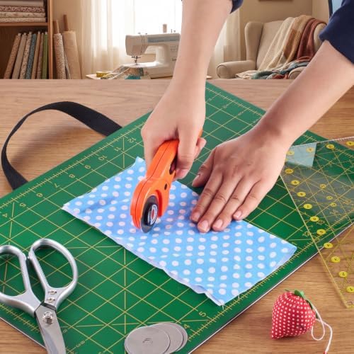 Nuanchu Fold Away Cutting & Pressing Station, 19 x 13 in Large Portable Quilting Sewing Mat Set with Felt Pressing Pad, Self-Healing Cutting Mat, 6.5 x 12 in Ruler, 45mm Rotary Cutter & 5 Blades