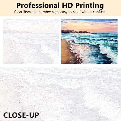 TUMOVO Colorful Seaside Landscape Paint by Numbers Craft Kit for Adults
