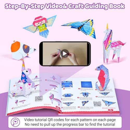 GAMENOTE Origami Kit for Kids Ages 8-12, 72 Fantasy Projects, 180 Sheets | Double-Sided Origami Paper with fantasy themes includes 168 patterned sheets, 12 solid practice sheets and video guides.