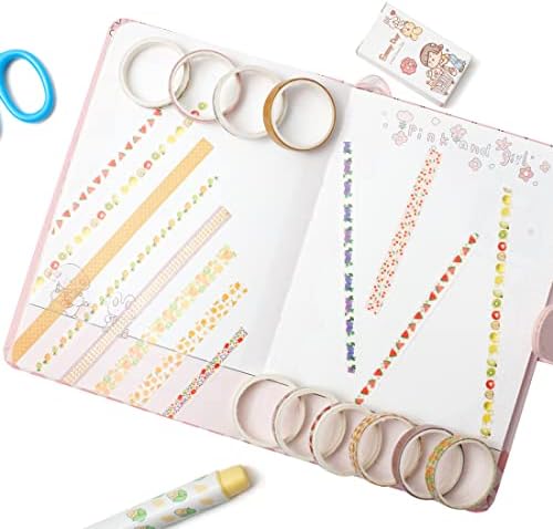 YUBBAEX 10 Rolls Sparkling Washi Tape Set 8mm Skinny Gold Foil Decorative Masking Washi Tapes for Bullet Journal,Scrapbook, Planner, DIY Crafts (Various Fruits)