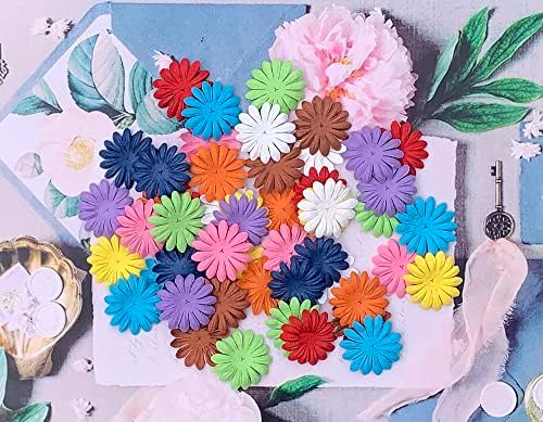 100PCS Handmade Mulberry Paper Daisy Petals, Artificial Paper Flowers for DIY Crafts, Scrapbooking, Card Making, Wedding Decorations, Floral Embellishments, Pastel Colors, 40 x 40mm (10 Colors)