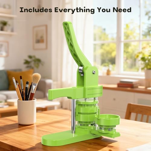 Aiment Button Maker Machine Multiple Sizes 200Pcs, Badge Maker 1.25+2.25 inch for Kids, Badge Press Machine with 200 Sets Button Making Supplies & Cutter & Cutting Mat (Green, 32/58mm)