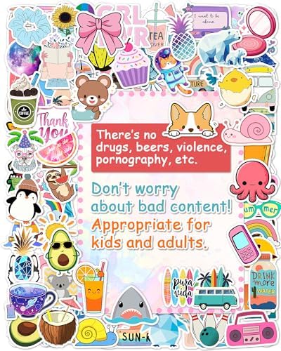 300 Pcs/Pack Water Bottle Stickers for Kids, Cute Vinyl Waterproof Stickers | Party Favors for Girls Teens, Back to School Supplies Gifts, Classroom Prizes, Goodie Bag Stuffers, Teacher Classroom Supplie