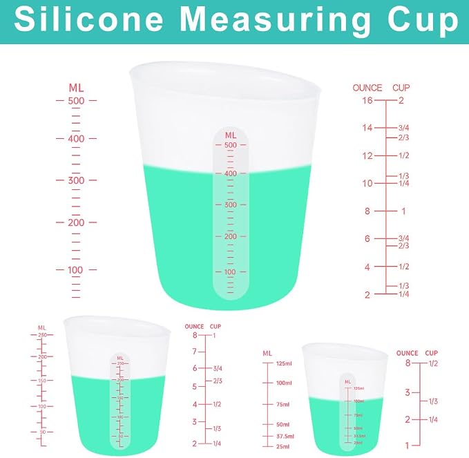 6 PCS Silicone Cup Set, 500ml, 250ml and 125ml for Epoxy Silicone Measuring Cups, Non-Stick Mixing Cups, Casting Molds, Jewelry Making,with Marking Ounces/ml
