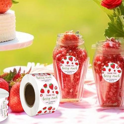 Strawberry Stickers,500Pcs 1 inch Red Strawberry Decals Baby Shower Fruit Themed Party Decor Scrapbooking Card Making Gift Wrapping Classroom Rewards