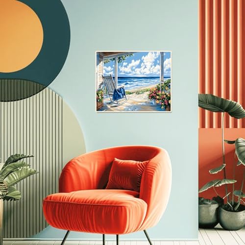 Beach Paint by Numbers Kit for Adults Beginner Landscape Oil Painting Kit Adult Paint by Number Kits on Canvas Ocean DIY Painting for Beginners Art by Numbers for Gifts Home Wall Decor 16x20 Inch
