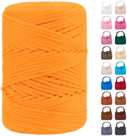 Polyester Macrame Cord 3mm x 185yards, Braided Macrame Cord, Crochet Bag Polyester Yarn for Crocheting, Bag, Wall Hangings, Rug, DIY Crafts (Golden)