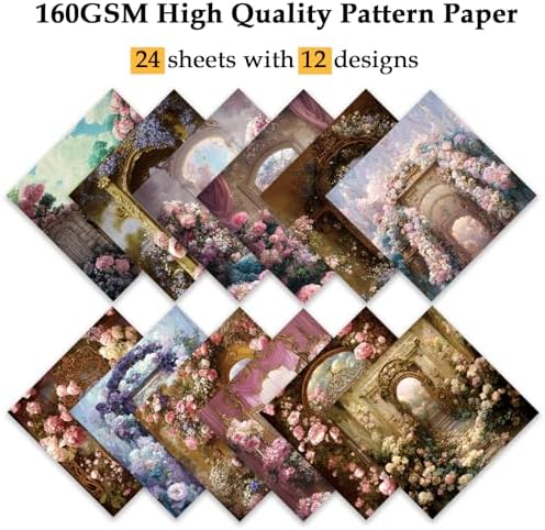 Scrapbook Paper, 24 Sheets 6"×6" 160gsm Single-Sided Patterned Cardstock