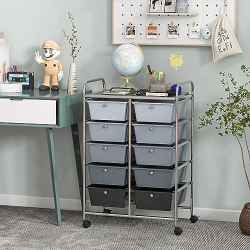 Giantex 10 Drawers Rolling Cart, Classroom Organizers, Storage Cart with Wheels, for Teacher Office Home School Supplies Tool Craft Art Paper, Black Gradient