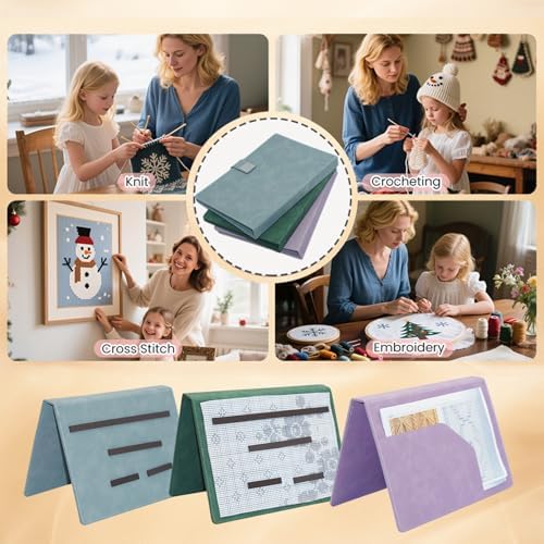 Cowenhey Knitting Pattern Holder with Pocket, Knitting Chart Holder with 4 Replacement Magnets, Holder Foldable Chart for Fixed Crochet Pattern