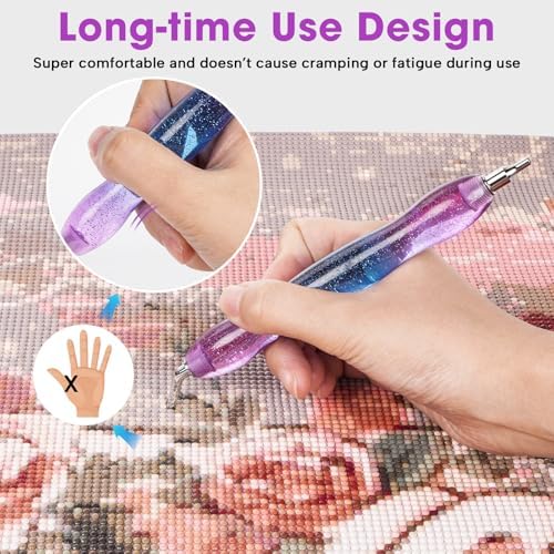 Ergonomic Diamond Painting Art Pen Accessories Kits with 6 Metal Tips, 6 Painting Glue Clay, Roller,Multi Placer Tips for DIY Crafts