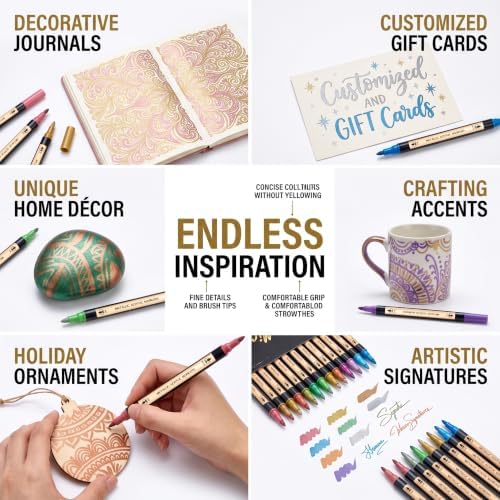 Metallic Acrylic Paint Markers Set, 30 Colors Dual Tip Acrylic Paint Pens for Rock Painting, Canvas, Wood, Glass, Ceramic & DIY Crafts, Quick-Dry Waterproof Permanent Paint Markers (30-Color)