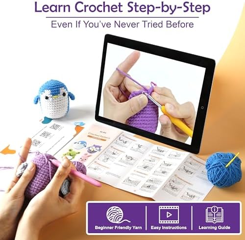 A-URA Learn to Crochet Kit for Beginners Kids and Adults, Premium 4 Animal Pattern Beginner Crochet Kits with Easy Tube Yarn & Step-by-Step Video Tutorials (Forest Friends–Standard Size)