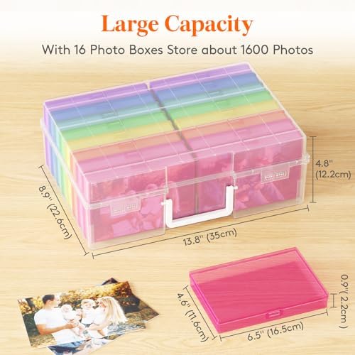 Lifewit 16 Pcs Photo Storage Box for 4"x 6" Pictures, Acid-Free, Multicolor
