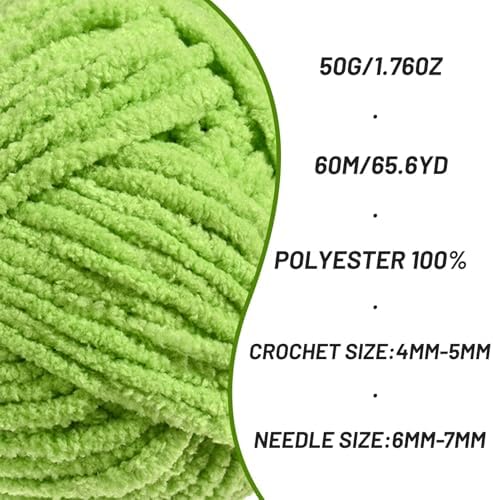 4 Packs Plush Chenille Chunky Crochet Yarn - Baby Yarn for Crocheting Soft - Velvet Yarns Knitting for Blankets Crafts - Fluffy Amigurumi Yarns 200g/262.5yds (4 Grass Green)