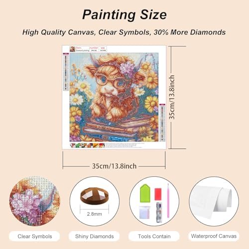 RYMILIE Cow Diamond Art Kits for Adults Diamond Painting Kit 14x14in | 5D Flowers Diamond Art Painting Kit for Beginners, DIY Full Round Drill Book Gem Art Crafts for Home Wall Decor Gift