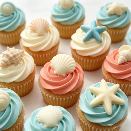 2Pack Marine Ocean Sea Silicone Mold, Seashell Starfish Conch Silicone Chocolate Candy Mold, Beach Silicone Mould for Cake Decoration, DIY Soap, Resin Craft, Ocean Mermaid Theme Party