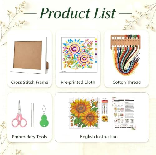 Sunflowers Counted Cross Stitch Kits for Adults,Stamped Cross-stitch Kits