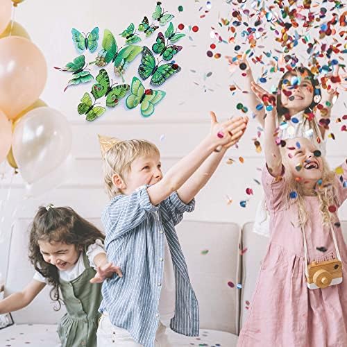 OPSEAM 3D Butterfly Wall Decor Butterfly Decorations Stickers with Magnets | 24 PCS Green,12 Styles Double Layer Butterfly for Classroom Decoration,Locker Refrigerator, Reusable,Waterproof