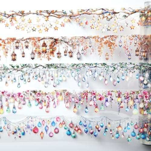 Gilprop Lighting Washi Tape Set, 5 Rolls Clear PET Decorative Tape, Fairy Light Laser Bulb Aesthetic Stickers for Journal, Scrapbook, Planner Decoration DIY Art Craft, 50mm Wide x 78.74 Inch Long/roll