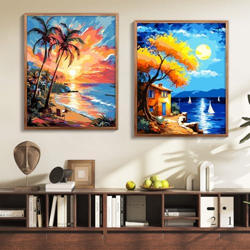 ZTOTZ Paint by Numbers Beach Ocean, Summer Paint by Numbers kit for Adults Beach,Holiday Paint by Numbers for Adults Wall Decor(16x20in)