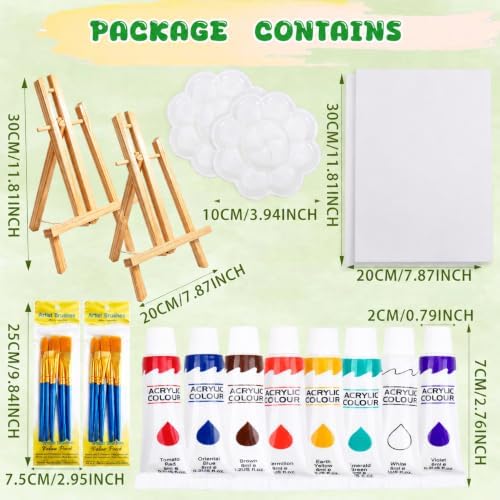 Painting Kit 2 Person Acrylic Art Set with Canvas, Easel, Brushes & Paints, DIY Creative Gift for Beginners