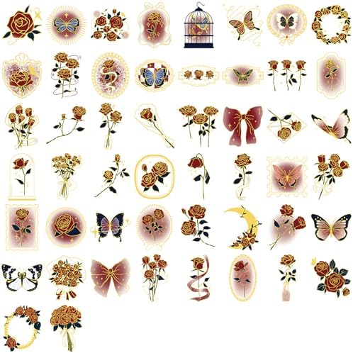 Flora Scrapbook Stickers Aesthetic Flowers Stickers Gold