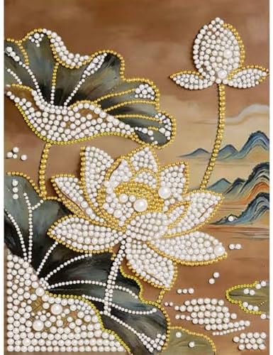 DIYBEADDOT Lotus Diamond Pearl Painting Kits for Adults,Special Shape Diamond Art Pearl Painting Kits for Beginner.DIY 3D Plastic Pearl Painting Kit for Home Decoration 12 × 16 inch
