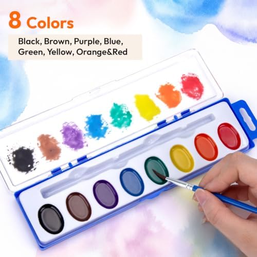 JEAWIWI 5 Pack Watercolor Paint Sets, 8 Washable Colors with Brushes