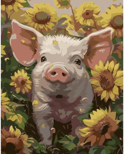 AALBLAC Pig Paint by Numbers Kit for Adults Beginners- Pig Sunflower Paint by Number Canvas, Easy Animal Acrylic Painting by Numbers for Home Wall Decor (16x20 inch)