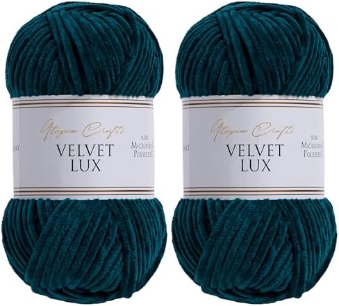 Velvet Lux Chenille Super Soft Chunky Yarn for Knitting and Crochet 2X 100g / 3.52oz (Petrol Green, 2 Pack)