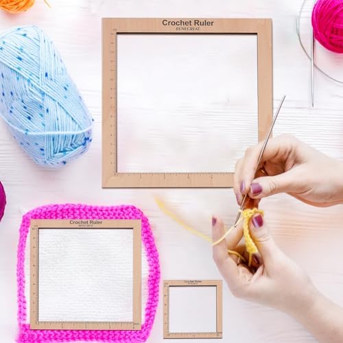 BENECREAT 3 Styles Crochet Ruler Square Ruler Knitting 2" 4" 6" Guide Knitting Tool Sewing Measure Tailor Ruler for Measuring Crochet Accessories