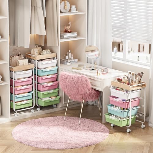 SYKIARIOL Rolling Cart with 6 Drawers,Craft Organizer and Storage,Colorful
