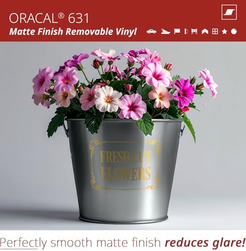 ORACAL 631 Matte Gold Vinyl Durable Roll Easy to Weed Permanent Adhesive Craft Vinyl for Plotting Machines, Decals & DIY Projects 12” x 15ft + Transfer Tape 12" x 24"