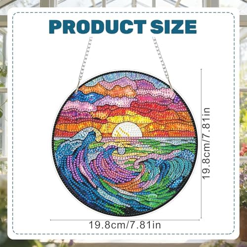 CRZMODE Stained Glass Sea Diamond Art Hanging Kit for Adults, Sea Pendant Diamonds Painting Art Kit, Special Crystal Diamond Art Painting Pendant Ornament, Craft Gift for Women Home Window Decor