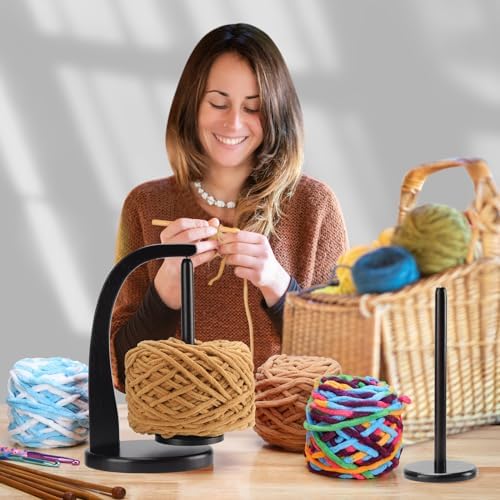 FLYKEY Yarn Holder for Crocheting with Magnetic Yarn Spinner-Black-Enlarged